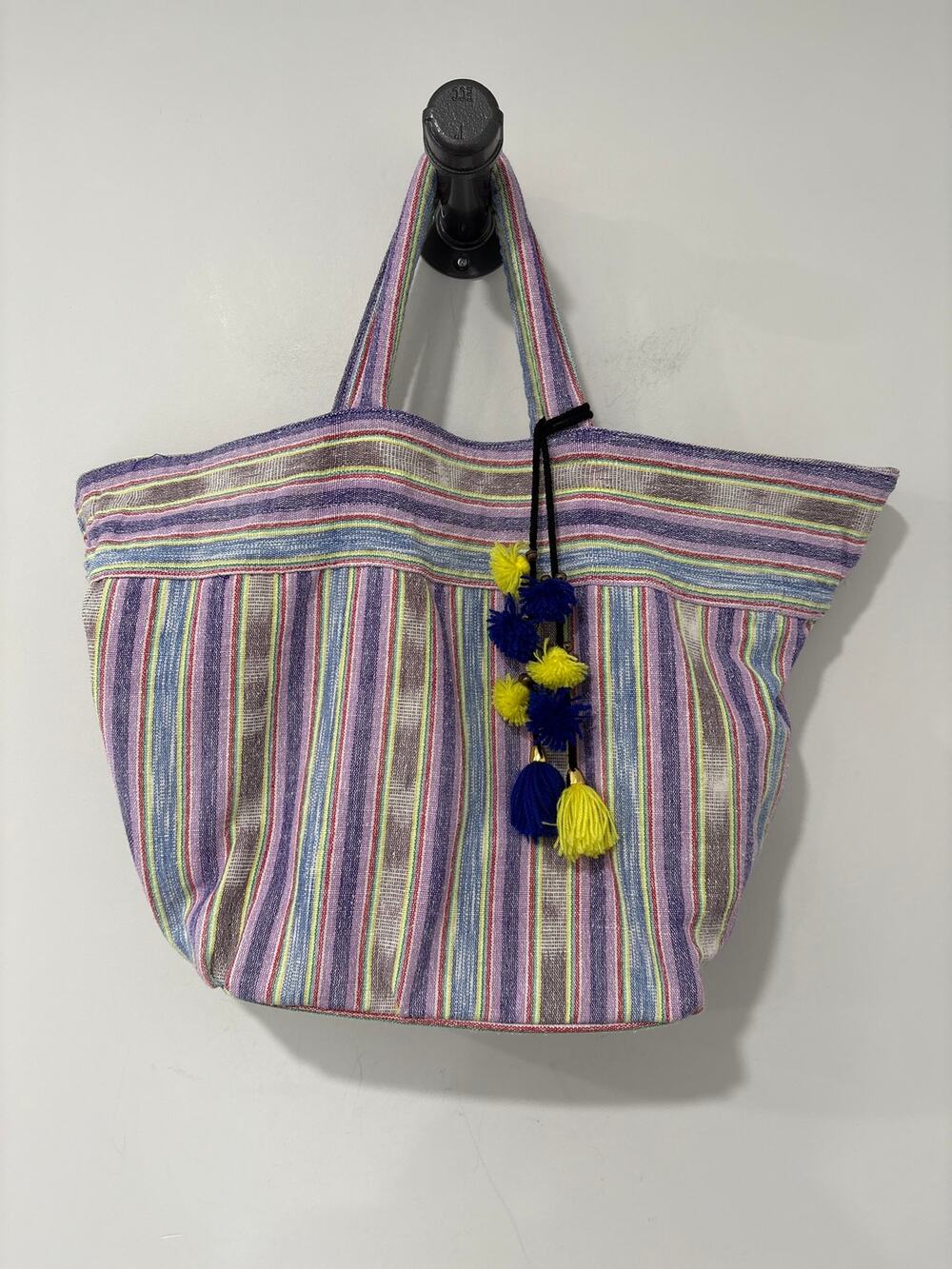 JADETribe Tote Bag Purple Stripe Tassel Detail